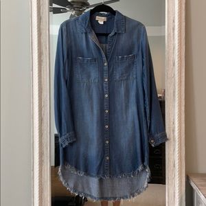 Cloth&Stone mini dress/long button down shirt.